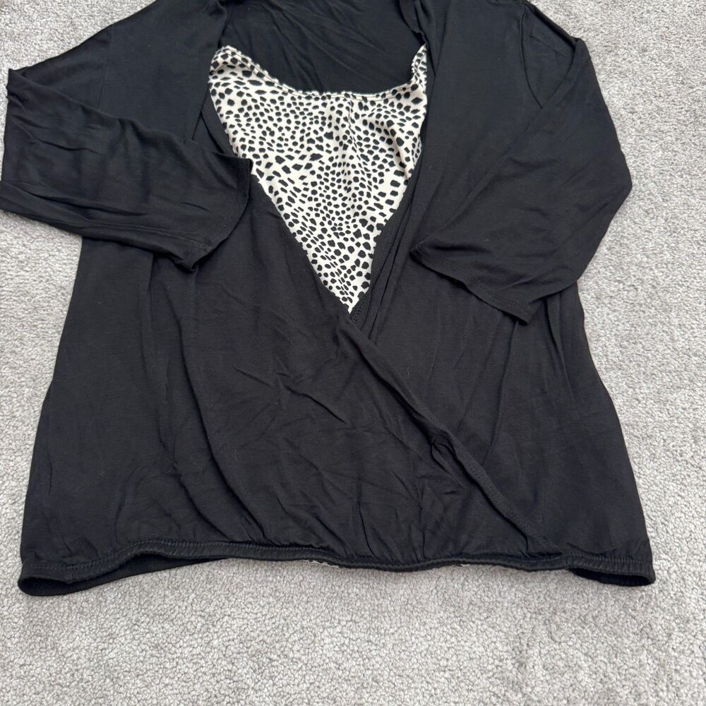 Claudia Richard Wrap Blouse W/ Inner Lining Womens Medium Black Animal Print Top - Picture 3 of 10